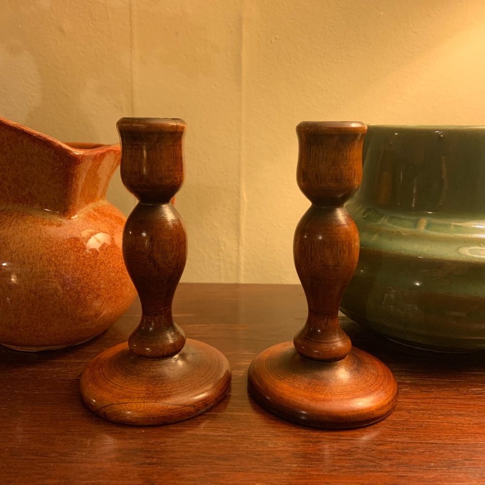Antique Wooden Candle Holders